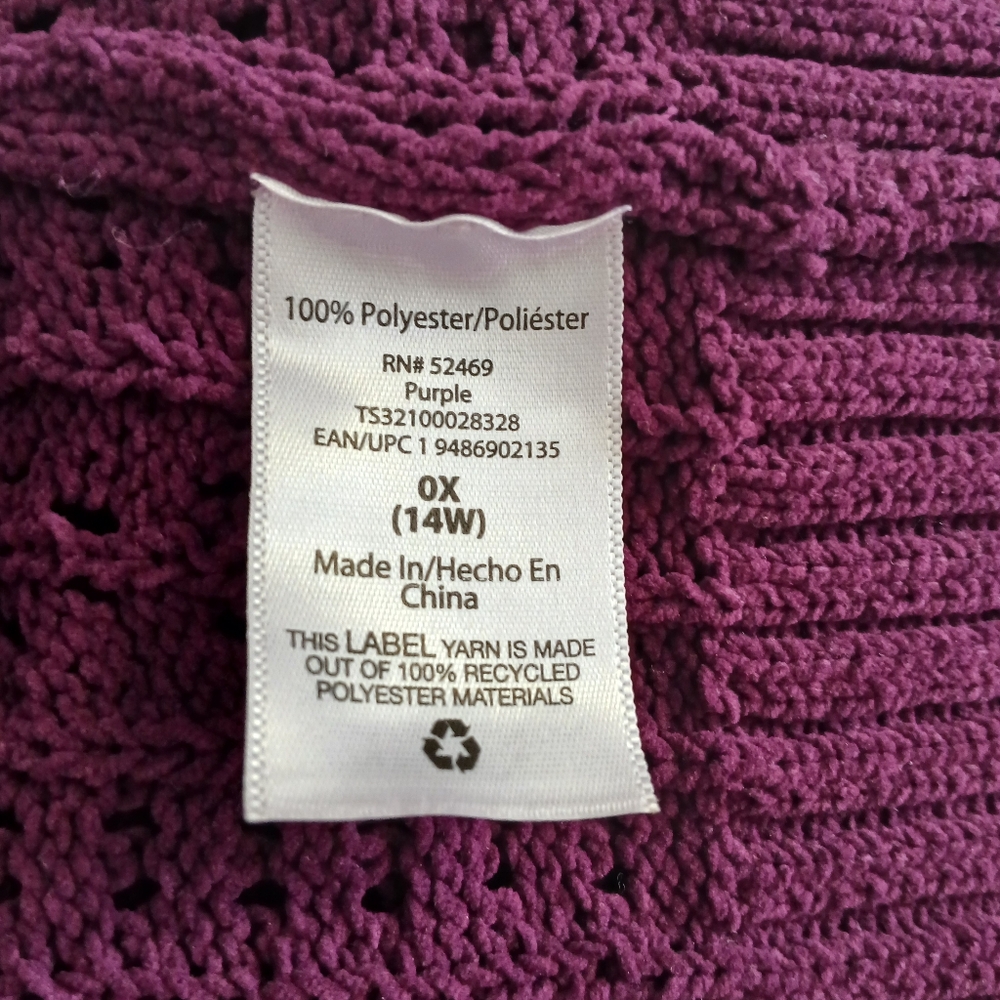 Terra & Sky Womens Open Front Cardigan Size 14W Color Plum Purple - Picture 8 of 9
